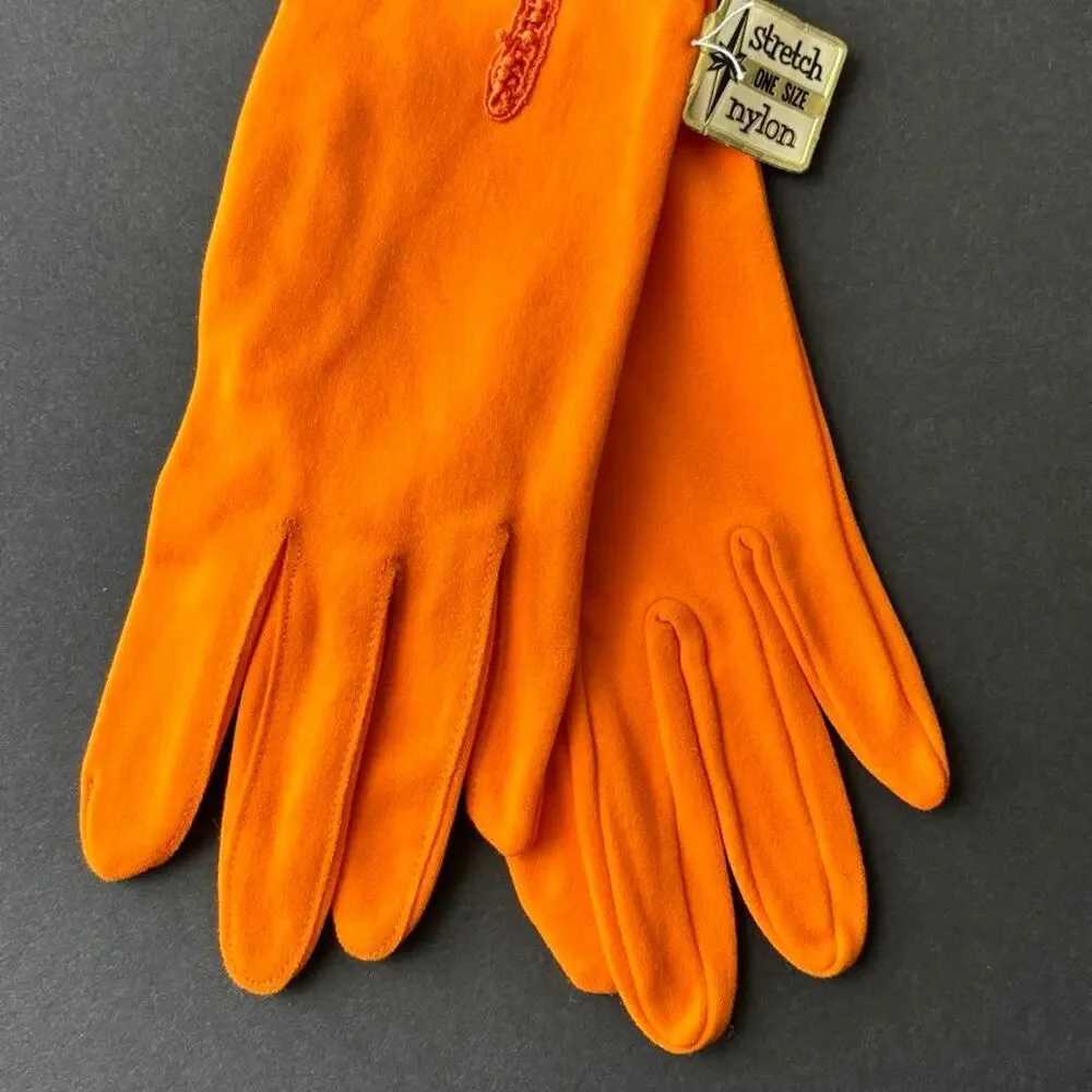 Vintage orange stretch fabric gloves